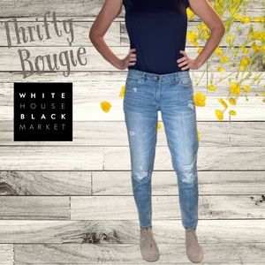 Jeans - Size 8 - White House Black Market -The Girlfriend- Light Blue-Distressed